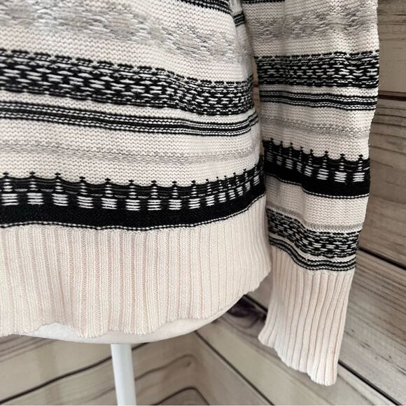 Chaps Ivory & Grey Striped Fair Isle Mock Turtleneck Sweater - Picture 3 of 7